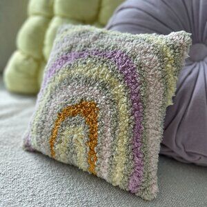 Urban Outfitters Rainbow Tufted Mini Throw Pillow with Pastel Arches